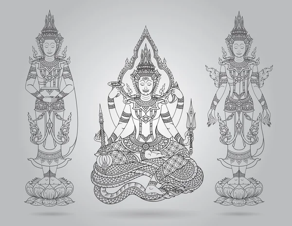 Shiva linie thajské tradice, buddha šperky set — Stockový vektor