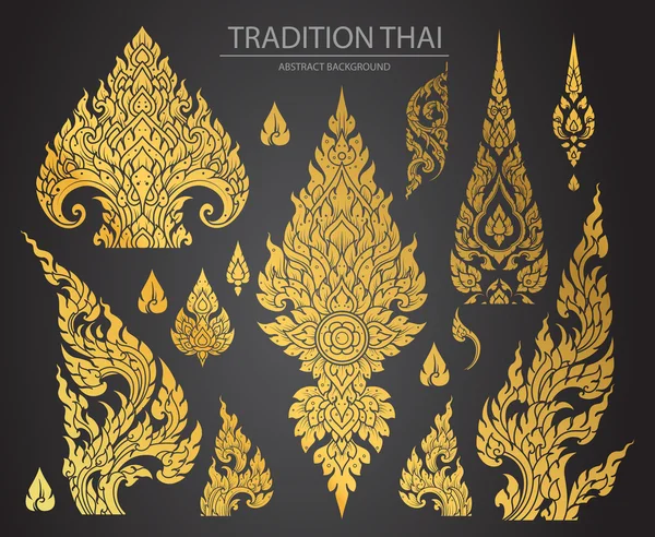 Set de elementos artísticos tailandeses, Motivos decorativos. Arte étnico, icono vec — Vector de stock