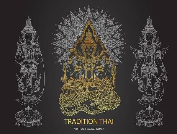 Line Thai tradition of god shiva — стоковый вектор