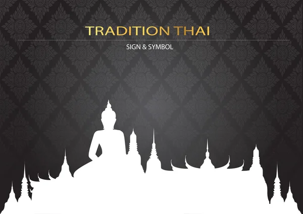 Silhouet Wat in bangkok thailand op patroon achtergrond — Stockvector