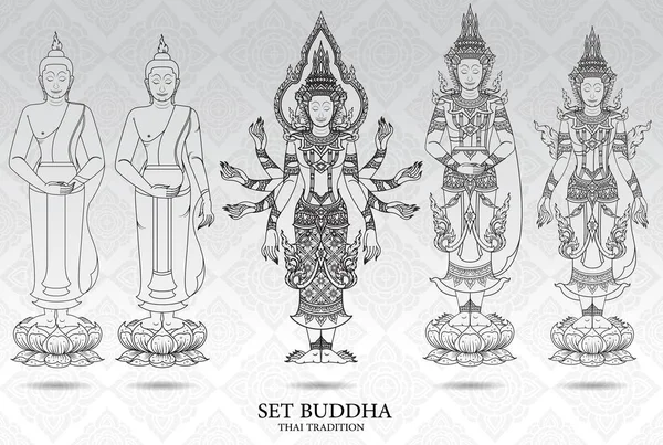 Buddha set tailandese tradizione stile, modello sfondo vettoriale — Vettoriale Stock