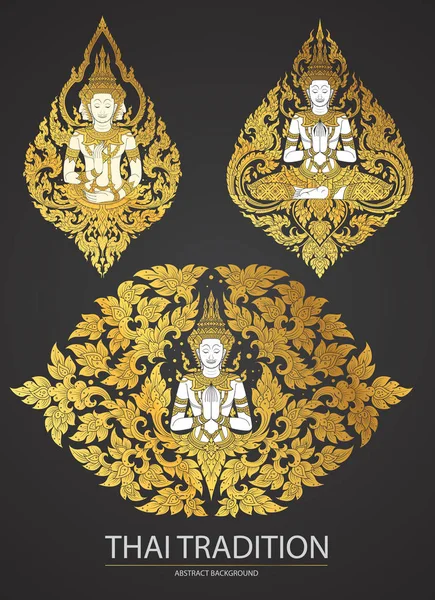 Ustaw element sztuka Thai Traditional Buddy kwiatów — Wektor stockowy
