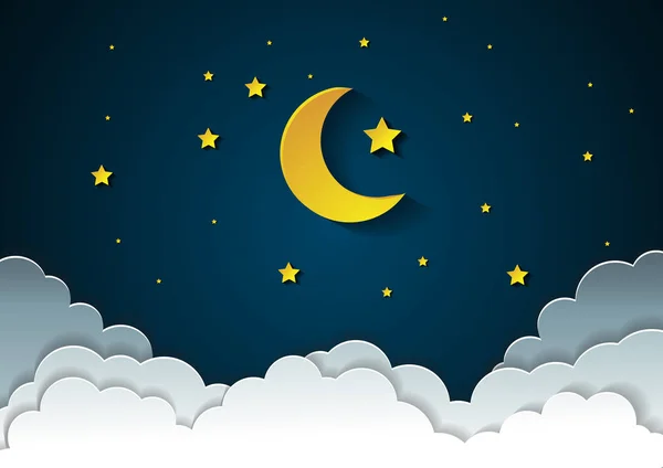 Luna e stelle in stile arte mezzanotte .paper — Vettoriale Stock