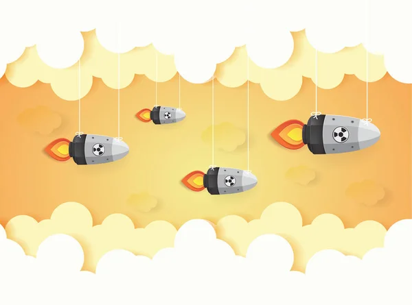 Guerre nucléaire - bombes atomiques tombant sur le ciel, style paper art — Image vectorielle