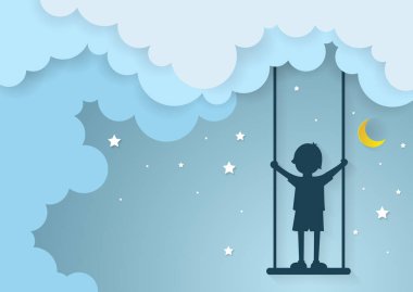 Çocuk salıncaklar gökyüzü gece, kağıt sanatı ile oynamak