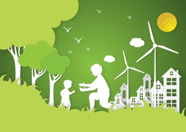 Aile ve yeşil renkli, origami concep park kağıt sanatı