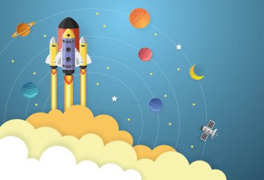 Kavram başlatın. Dünya'da, kağıt sanat uçan roket