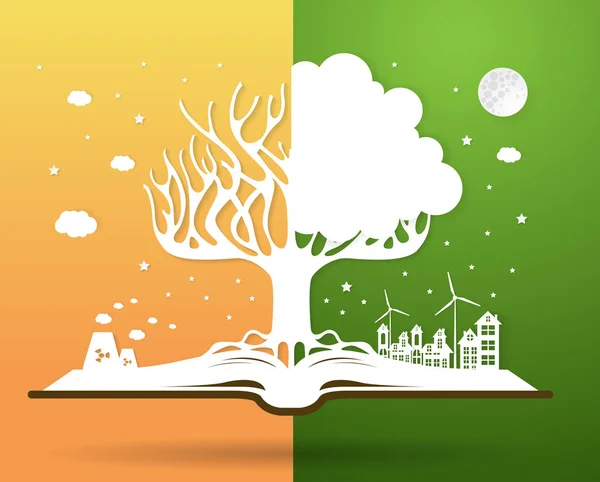 Concept écologique, arbre à papier issu d'un livre ouvert — Image vectorielle