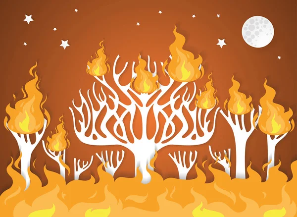 Burning forest trees in fire flames - natural disaster concept,p — Stock Vector