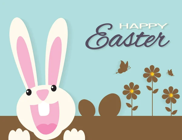 Muy feliz Pascua, conejito y huevo con fondo de la naturaleza, arte de papel — Vector de stock