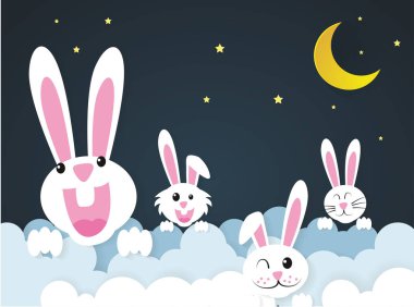 Paskalya günü, bulut ve sky.paper sanat tarzı ile tavşan.