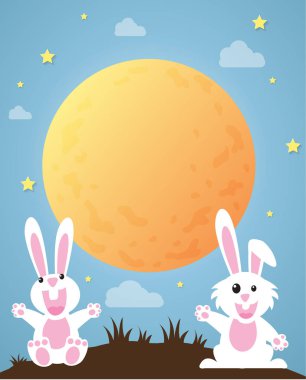 Tavşan ve yüzey ile tam moon.vector