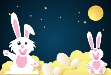 Paskalya günü, bulut ve sky.paper sanat tarzı ile tavşan.