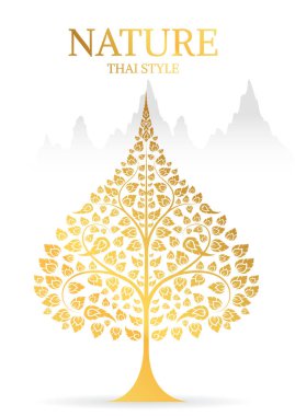 Bodhi tree and leaf gold color of thai tradition vector clipart
