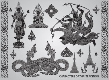 set action characters,thai tradition style vector clipart