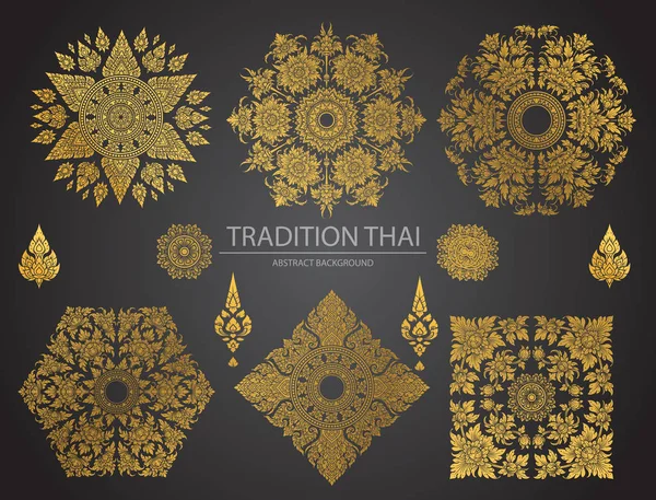 Conjunto de elementos de arte tailandesa, motivos decorativos. Arte étnica —  Vetores de Stock