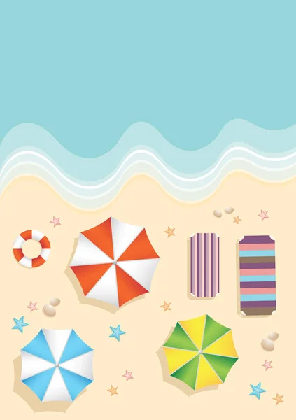 在平面设计风格的夏日海滩的鸟瞰图 — 图库矢量图片