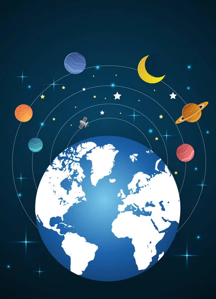 Ilustración vectorial de la Tierra y la Luna gira en órbita — Vector de stock
