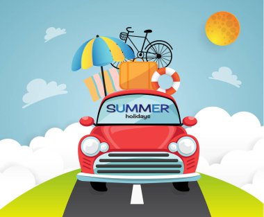 Araba ile seyahat. Düz çizmek ile yaz