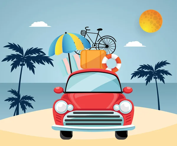 Viajar de carro. Projeto liso com verão — Vetor de Stock