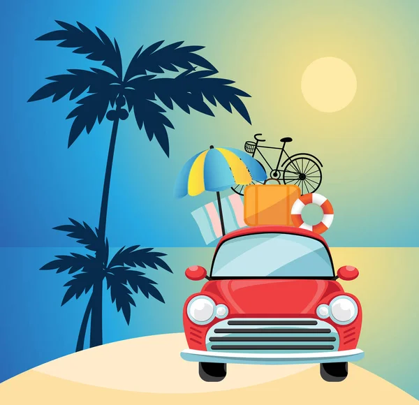 Viajar en coche. Diseño plano con verano — Vector de stock