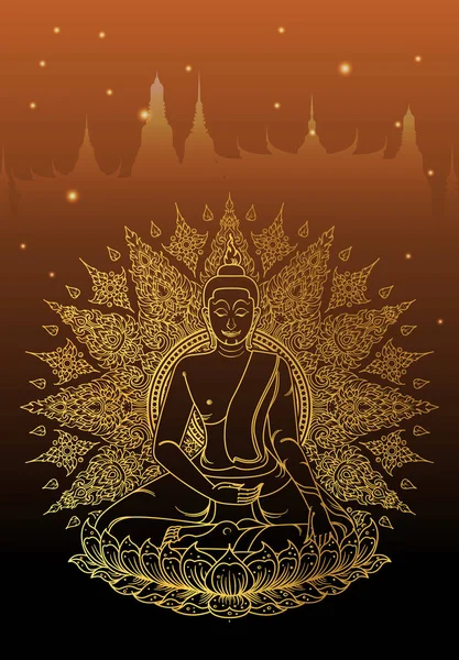 Bouddha couleur or de la tradition thaï, jour vesak — Image vectorielle