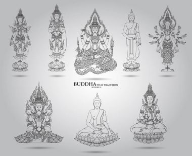 buddha set thai tradition style,vector clipart