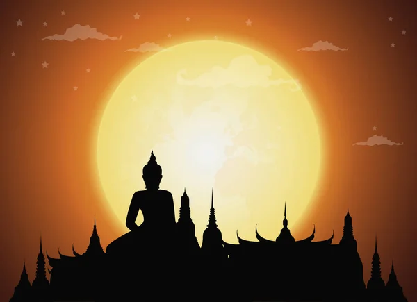 Świątynia Tajlandia zabytki i sylwetka, pełny księżyc, atrakcja Travel i tła — Wektor stockowy