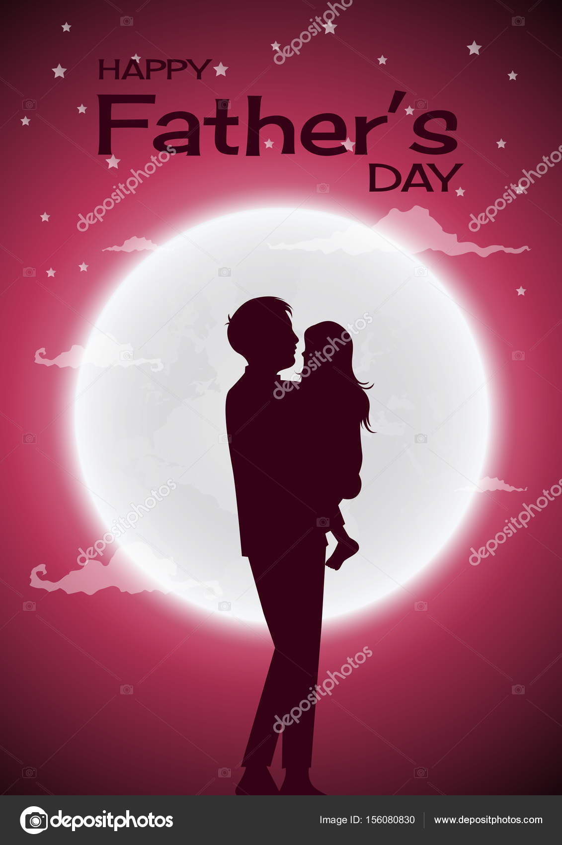 Happy Father S Day Silhouette Of A Father Holding Daughter Full Moon Background Vector Illustration Vector Image By C Pong 1010 Hotmail Com Vector Stock 156080830