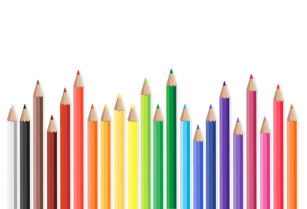 Crayons de couleur rangée avec vague sur le côté inférieur, vecteur — Image vectorielle