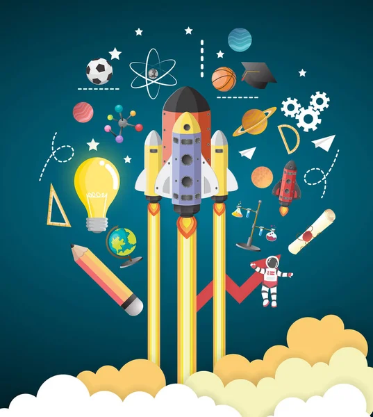 Start up concept. rocket flying education concept,vector — Stock Vector