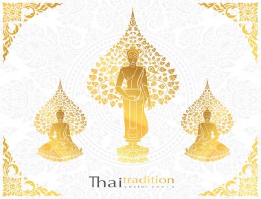 Buddha ve Bodhi ağacı altın rengi Tay geleneği, tebrik kartı