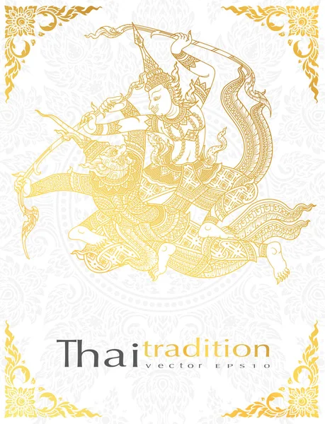 Поздравительные открытки Ramayana Character battle, Thai tradition style.vector — стоковый вектор