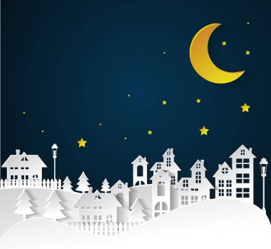 Kağıt Sanat kış kar kentsel kırsal manzara şehir köy gece