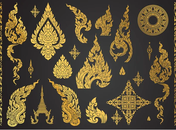 Set de elementos artísticos tailandeses, Motivos decorativos. Arte étnico, vector icono — Vector de stock