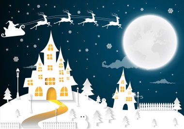 Noel Baba ve köy manzara ile Noel ve yeni yıl arka plan