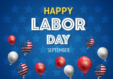 İşçi Bayramı afiş şablon bir Amerikan bayrağı balonlar tasarımı dekor. Amerikan İşçi Bayramı duvar kağıdı. Vektör çizim