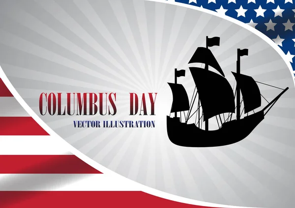Vektor Illustration Text Kolumbus Tag mit Boot auf Flaggenhintergrund. — Stockvektor