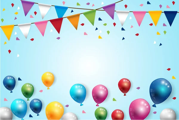 Birthday Color Balloons and Party Flags Background Vector — Stock Vector