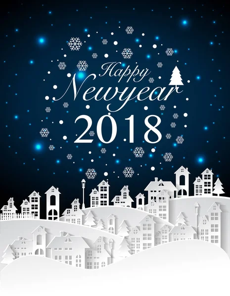 Parti mutlu yeni yıl 2018 kentsel ve dolunay arka plan, vektör çizim.
