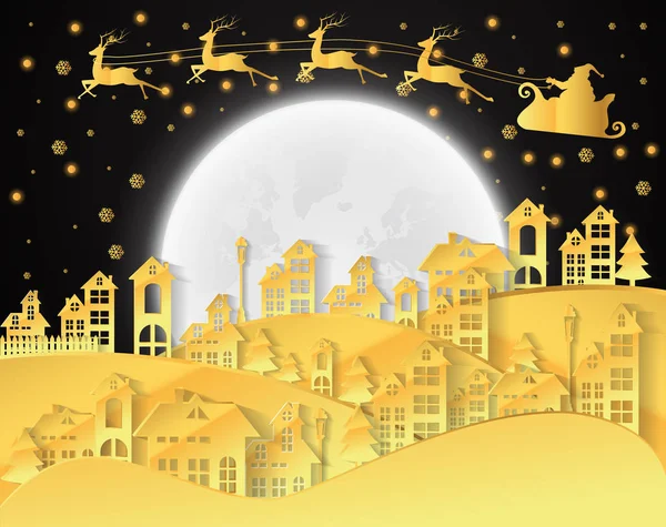 Christmas and New Years background with santa claus and village Landscape — Stock Vector