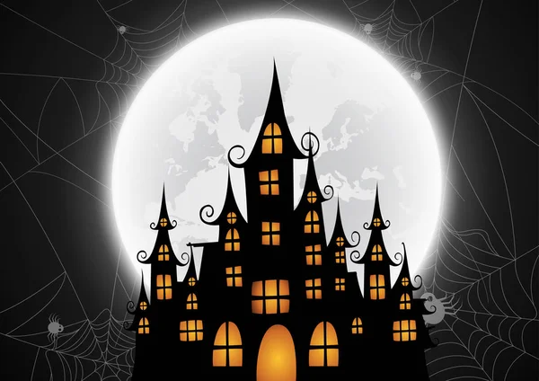 Nawiedzony dom i pełni księżyca, tło noc Halloween. Ilustracja wektorowa. — Wektor stockowy