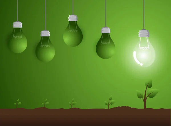 Bombilla de luz Negocio sobre fondo verde Éxito moderno eco — Vector de stock