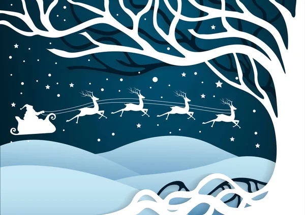 Weihnachtsmann Papier Art Design-Stil, trockener Baum mit nature.vector — Stockvektor