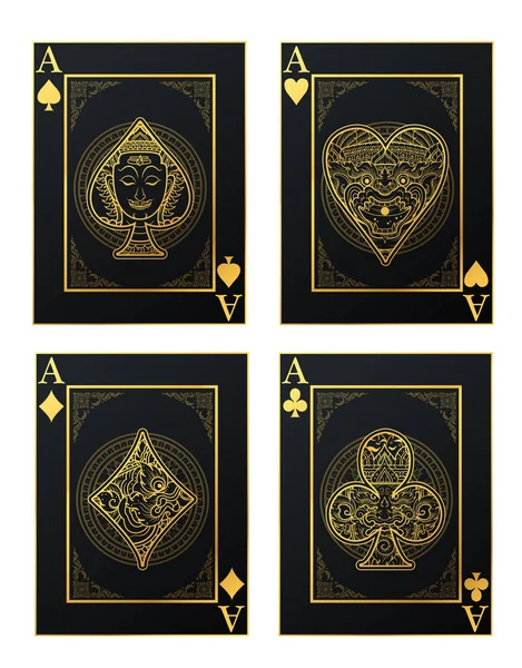 Tay geleneği oyun kağıdı ve Dekoratif süsleme ile simge vektör kümesi