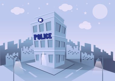 City Polis Merkezi bölümü manzarada bina. Polis memurları iş başında. vektör