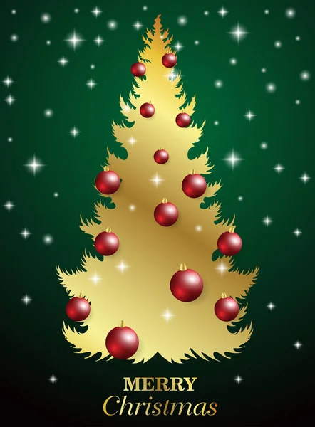 Feliz Natal, cartão de ano novo e decoração brilho. fundo verde e dourado com pinheiros e bolas. Ilustração vetorial . —  Vetores de Stock