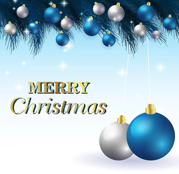 Feliz Natal, cartão de ano novo e decoração brilho. fundo azul e branco com Natal balls.illustration . —  Vetores de Stock