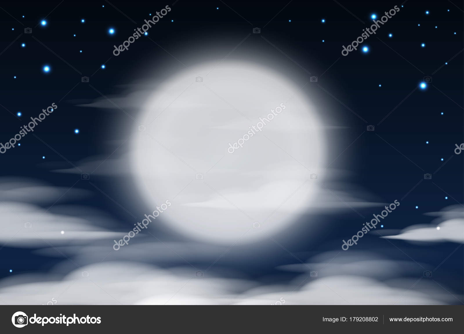 Nighttime Sky Background With Full Moon Clouds And Stars Moonlight Night Vector Stock Vector C Pong 1010 Hotmail Com 179208802
