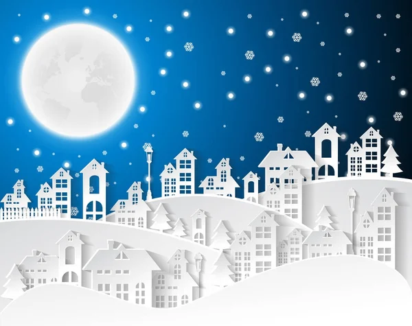 Noël et Nouvel An fond avec le village Landscape.vector — Image vectorielle